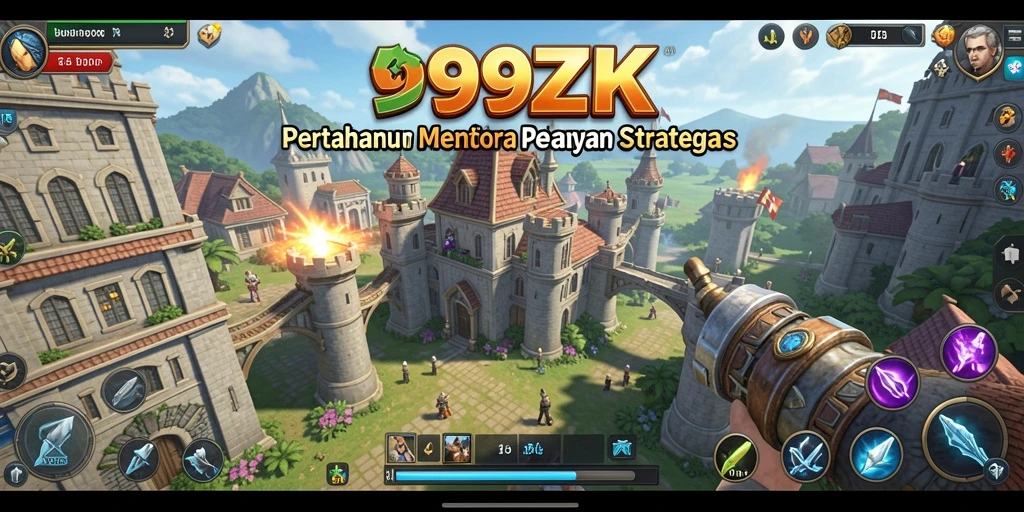 Tangkapan layar gameplay 99ZK menampilkan strategi menara pertahanan yang mendebarkan.