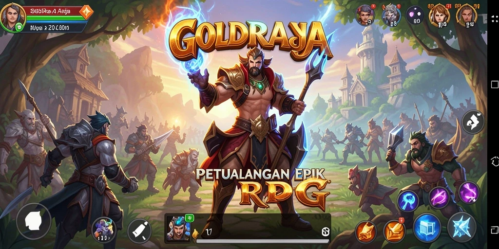 Tangkapan layar game GOLDRAJA menampilkan aksi RPG yang seru.