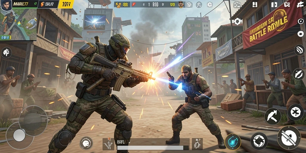 Tampilan gameplay seru dalam pertempuran Battle Royale.